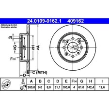 Bremsscheibe ATE 24.0109-0162.1 (2 Stk.) für Honda Jazz III Insight