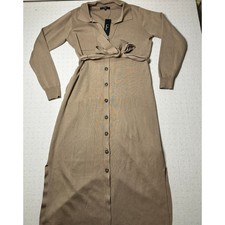 Lulus Taupe Button Front Belted Knit Midi Dress Size M NWT