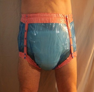 Adultbaby Windelhose Knöpferhose PVC Folie blau transparent glänzend Größe L