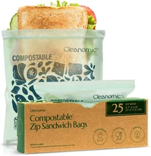 Compostable* Sandwich Size Food Storage Bags (25 Eco Zip) Freezer and Leak Proof
