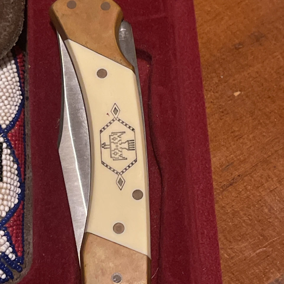 Cuchillo SCHRADE U.S.A. TB-1 Thunderbird Scrimshaw Lockback con funda *DE COLECCIÓN* Foto 4 de 4