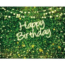 10x8FT Greenery Happy Birthday Backdrop Green Grass Spring Photo Background