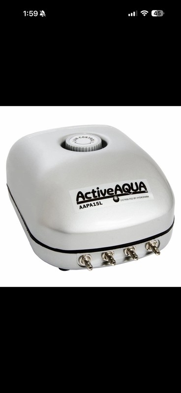 Hydrofarm AAPA15L Active Aqua, 4 Outlets, 6W, 15 L/min Air Pump, Silver,Grey