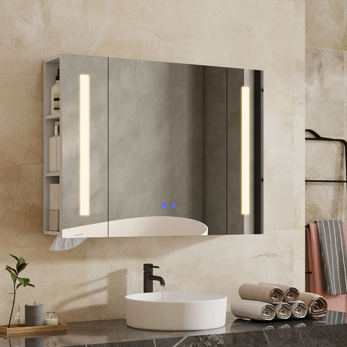 Espejo botiquín LED regulable, antiniebla 3 colores luz montaje en pared baño