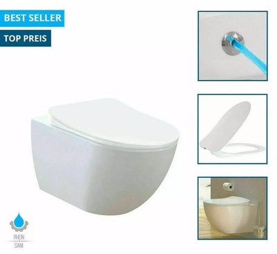 Hänge Wand Dusch WC Komplett Set Taharet/Bidet Funktion + Toilette Spülrandlos