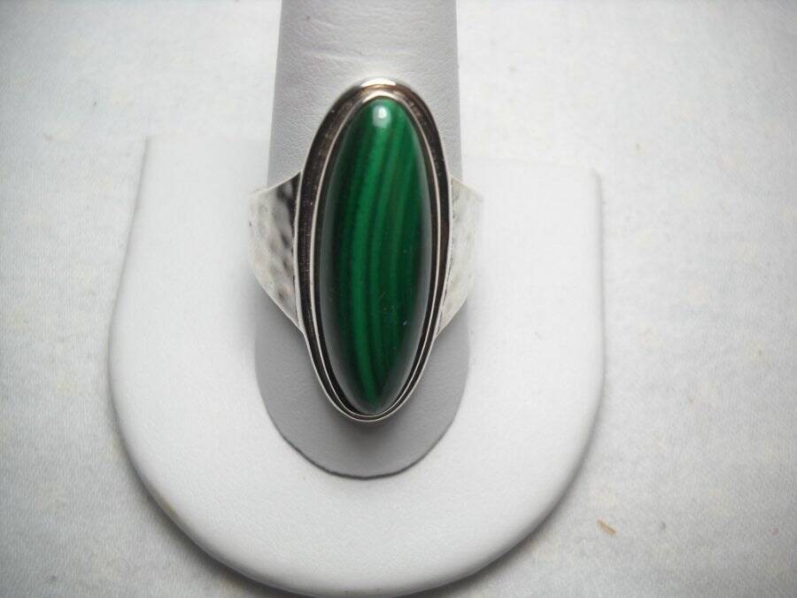 Sterling Silver Large Malachite Ring Hammered Met… - image 5