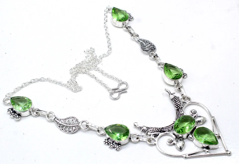 Green Amethyst Gemstone 925 Sterling Silver Jewelry Necklace Size-17-18" - Image 2 of 4