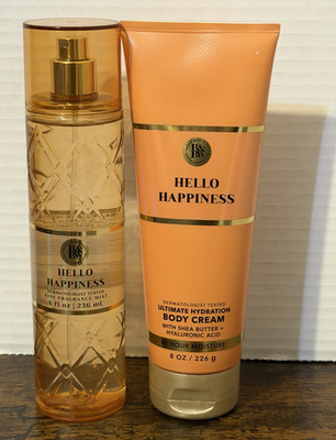 Bath & Body Works Hello Happiness 2pc Set Fine Fragrance Mist 8oz + Cream 8oz