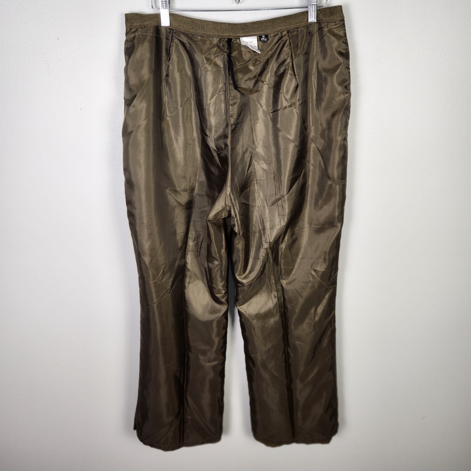 EUC Le Suit 2 Piece Pant Suit Brown Green Herringbone Wide Leg Pant Size 16 #611