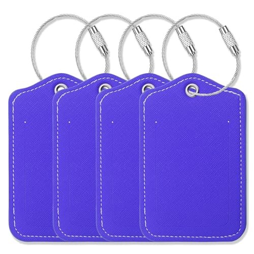 Tags For Suitcases-leather Luggage Tag 4 Pack With Loops Royal Blue