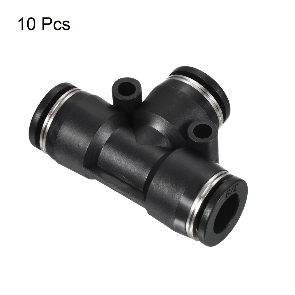 10Pcs Tee 3/8" Push to Connect Pneumatic Air Line Fitting Black - Imagem 3 de 4