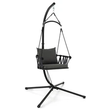 Swing Chair w/Stand Patio Hanging Swing Chair w/Comfortable Seat & Back Cushions