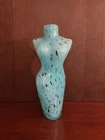 Vintage Murano-Style Art Glass Female Torso Vase w/ Blue, White, Black Speckles.