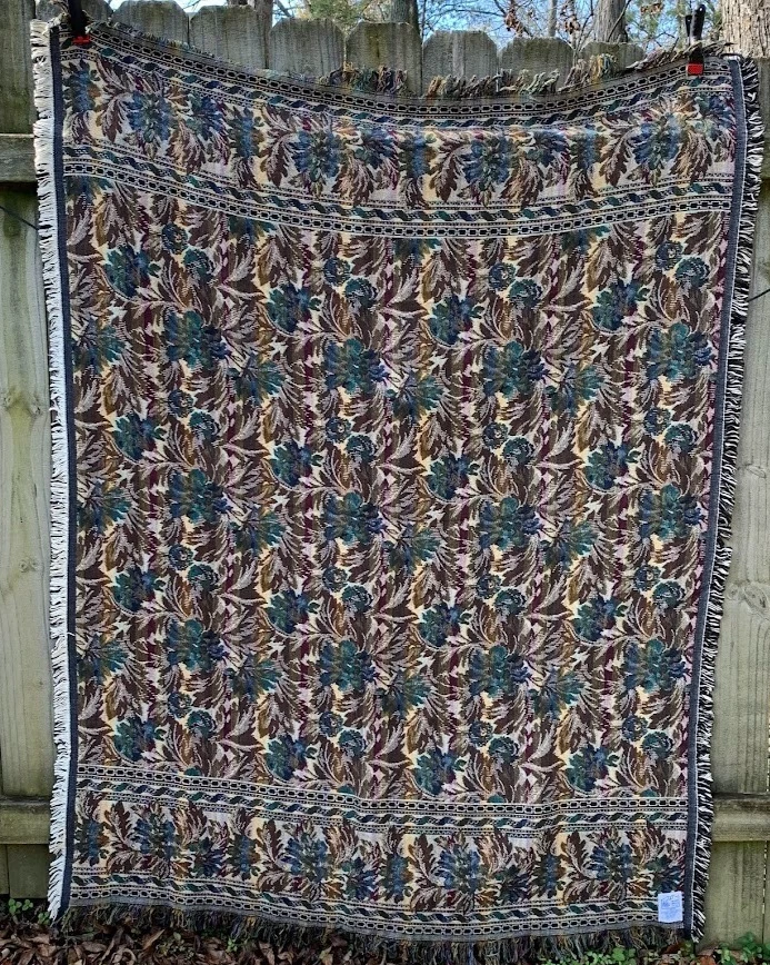Vintage Goodwin Weavers Floral Multicolor Woven Tapestry Throw Blanket Fringed - Image 4 of 4