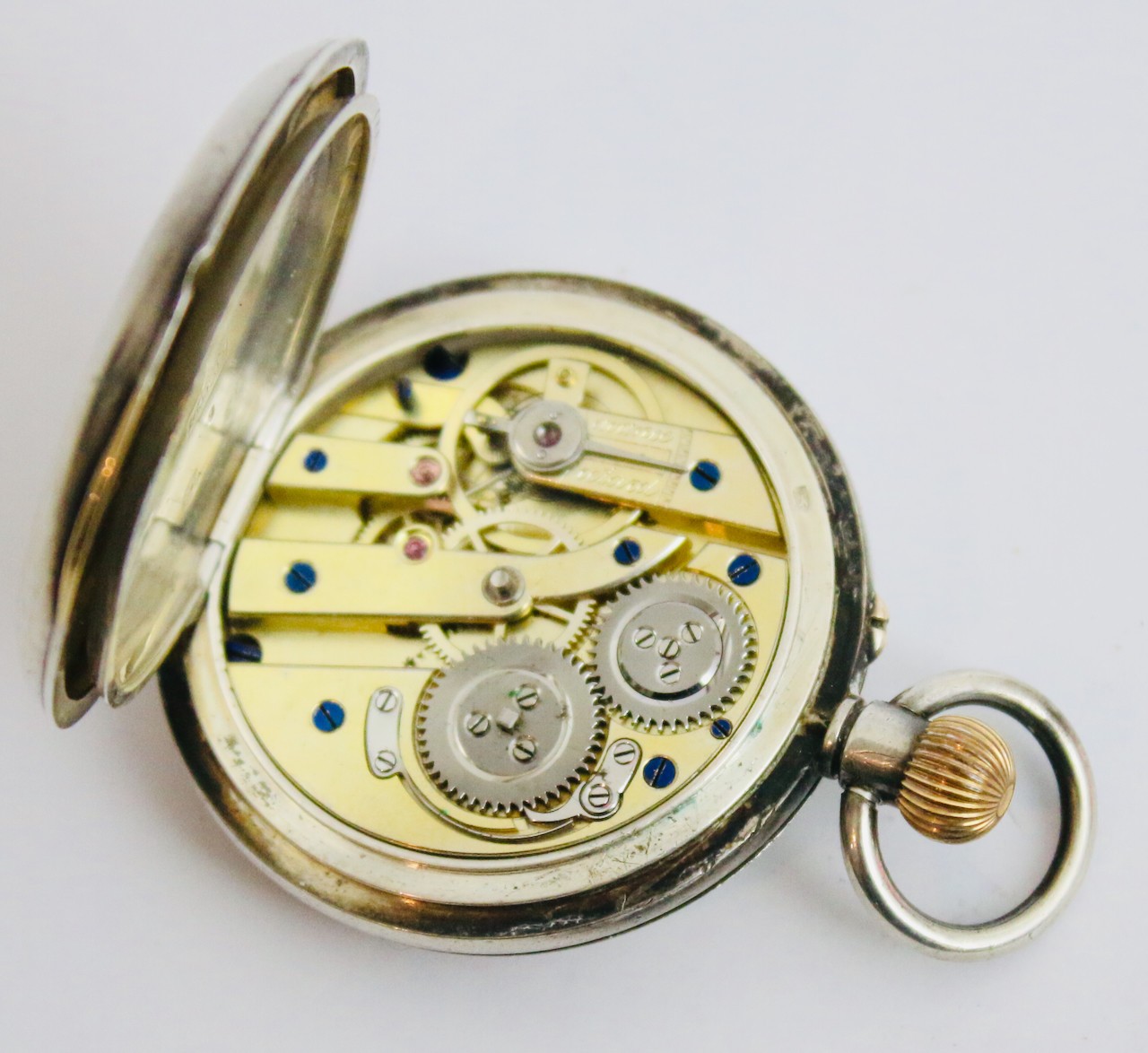 Sterling solid silver half hunter pocket watch sp… - image 12