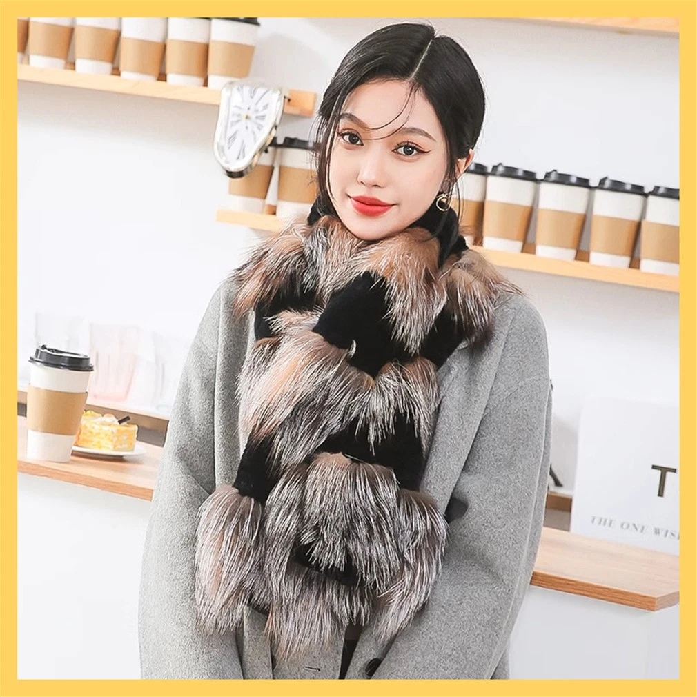Women's Real Rabbit Fox Fur Scarf Thicken Winter Warm Neck Collar Size 125x18cm