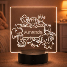 Personalized Safari Animal LED Night Light Kids Name Nursery Gift Lamp
