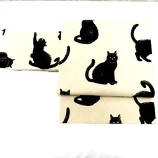 Japanese Kimono Nagoya Obi Cotton Black Cat pattern Beige 147.2inch Women's