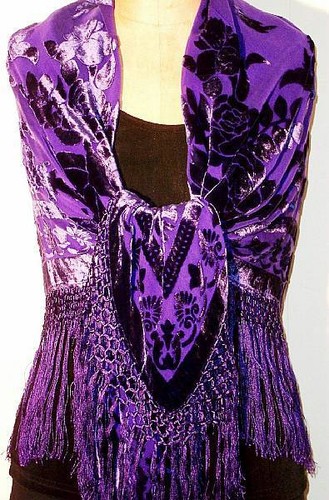 Silk Piano Shawl Wrap Scarf Burnout Velvet Purple Shawl Maya Matazaro USA - Picture 5 of 6