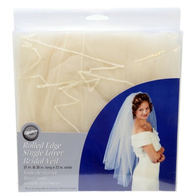 WILTON Rolled Edge Double Layer Bridal Veil, Ivory, 31'' & 38'' Long x 72'' Wide
