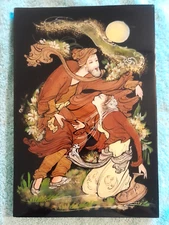 Signed Lacquered Wood Fine Inlay Art Marquetry Couple Khayyam Theme Painting Vgt