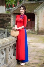 Ao Dai Vietnamese High Quality Silk, Designer Long Dress With Pants. Size 3XL