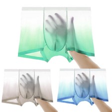 Mens Breathable Ice Silk Boxer Briefs See Through Underwear Trunks Transparent