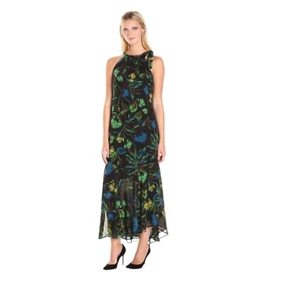 just taylor maxi dress JUST... TAYLOR sz 8 Maxi Dress Halter Tropical Sleeveless Flowy Bow Blue  Green