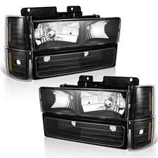 WEELMOTO For 1994-1998 Chevy C10 C/K 1500 2500 3500 Black Headlights+Bumper Lamp
