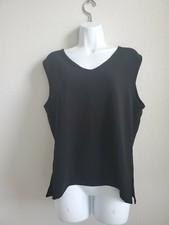 Blanque Women's Solid Black Tank Top Sz 2 Made in USA Triacetate Blend