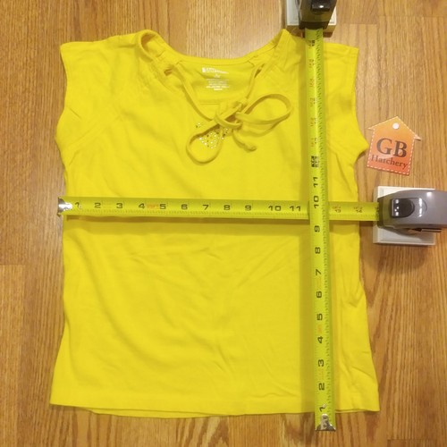 L Size Girls (14/16) Youth Shirt Star Ride Heart Studs style Yellow Sleeveless - Picture 2 of 4