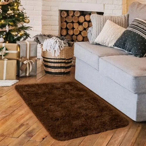 Alfombras pequeñas para dormitorio alfombra marrón para dormitorio cabecera 2x3 pies marrón chocolate Foto 3 de 4