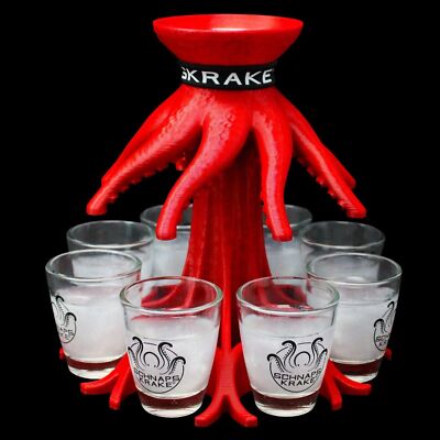 Schnapskrake  Rot Shotsverteiler Getränkeverteiler 8 Gläser á 3cl Partyhighlight