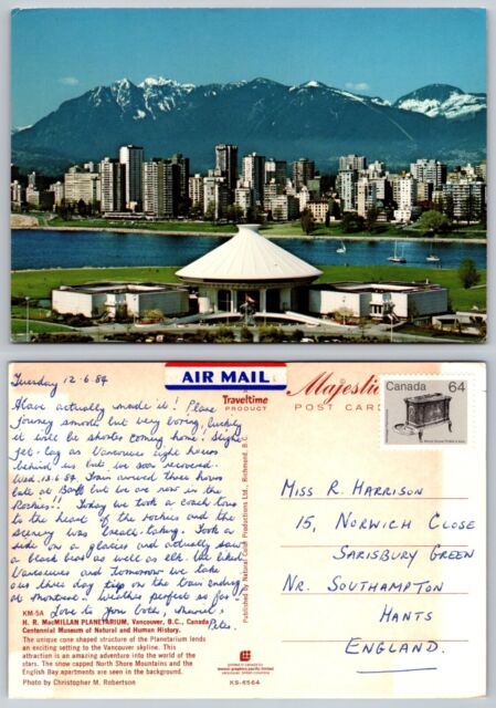 c21628 MacMillan Planetarium Vancouver BC Canada postcard 1984 stamp