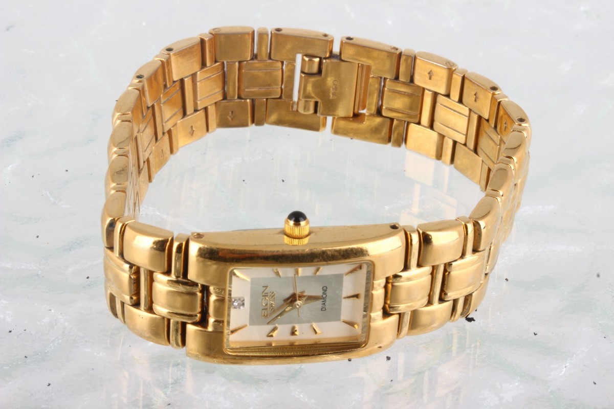 GOLDTONE ELGIN SWISS MOVT DIAMOND EG 083 097 753 WOMEN'S WRIST