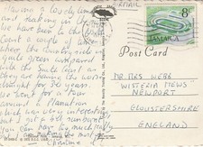 1975 Jamaica card sent from Kingston to Newport, Gloucestershire England