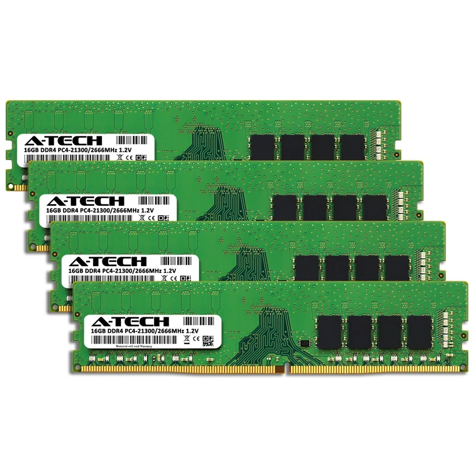 A-Tech 64GB 4x 16GB DDR4 2666 MHz Desktop PC4-21300 DIMM 288-Pin Memory RAM Kit - Image 2 of 4
