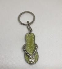 Caribbean Flip Flop Keychain Vintage Rhinestone Metal Enamel Souvenir Keyring