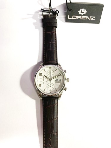 OROLOGIO LORENZ UOMO CRONO. CINTURINO IN PELLE, DATARIO. 5 ATM | eBay