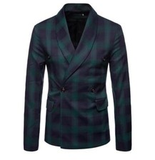 Men's Plaid Coat High Quality Sport Suits Single-Breasted Blazer Slim Coat Chic