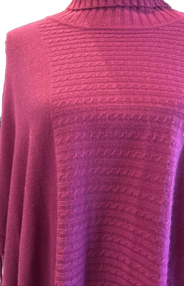 👠🥻❤️Boston Proper Pancho Mujer Borgoña Capa Envoltura Flecos Cuello Alto Talla S Foto 3 de 4