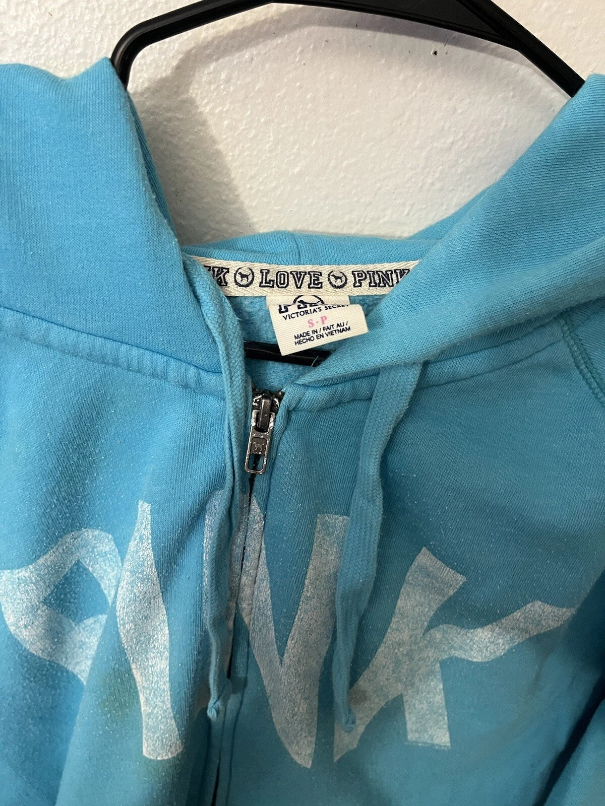 UNDERCOVER Felpa con cappuccio e zip intera ROSA Victoria Secret donna taglia small blu acqua