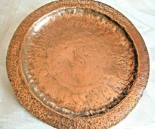 ARTS AND CRAFTS HAMMERED COPPER CHARGER, SAILBOAT THEME,  Ca.1900