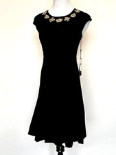 Jax Black Rhinestone Embellished Fit & Flare Dress Size 2 Retail $158 Price $65