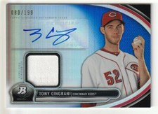 tony cingrani 2013 bowman platinum patch auto 080/199 reds