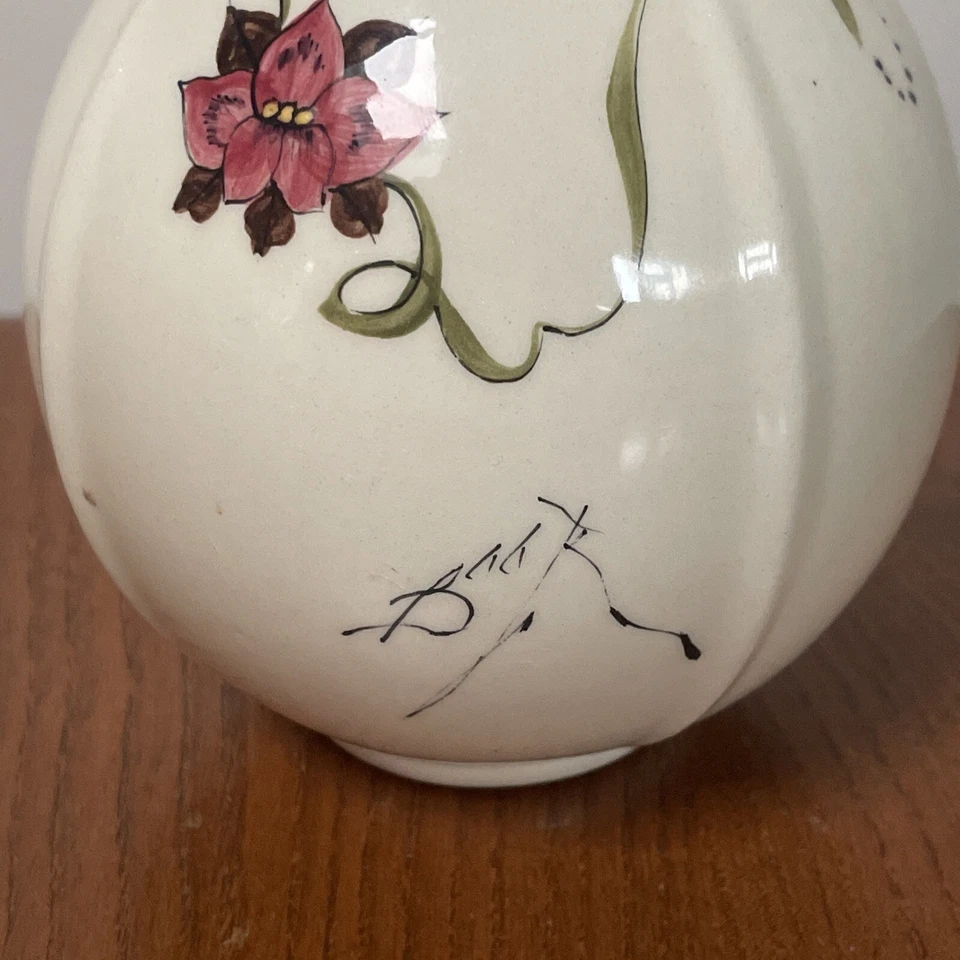 Vintage American Art Pottery Bud Vase- Baatz USA Floral Round White Vase - image 2 of 4