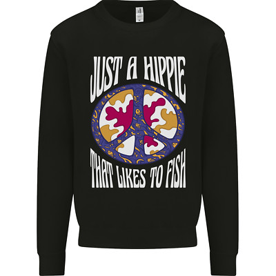 Just a Hippy That Likes to Fish Angeln Fischer Kinder Sweatshirt Pullover