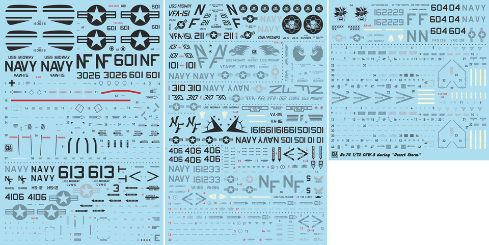 Décalcomanies CtA Models 074 – Ensemble CVW-5 Tempête Du Désert 1/72 Pour Maquettistes Passionnés | EA-6B, E-2C, SH-3H, F/A-18A Inclus