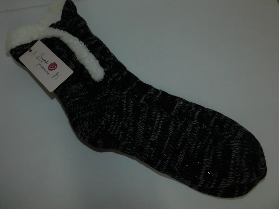 Mujer Zapatilla Calcetines Cálidos Difusos Negro Blanco Zapato Talla 4-10 Foto 2 de 4