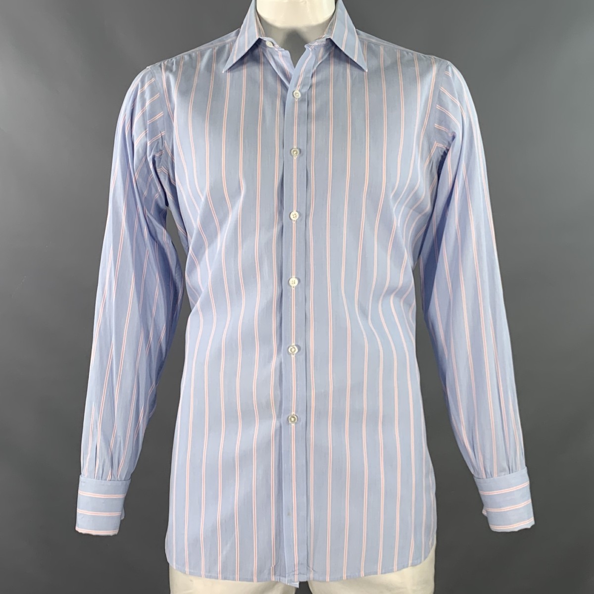 小物 TURNBULL & ASSER Tailored Fit Blue and White Candy Stripe Shirt | Turnbull